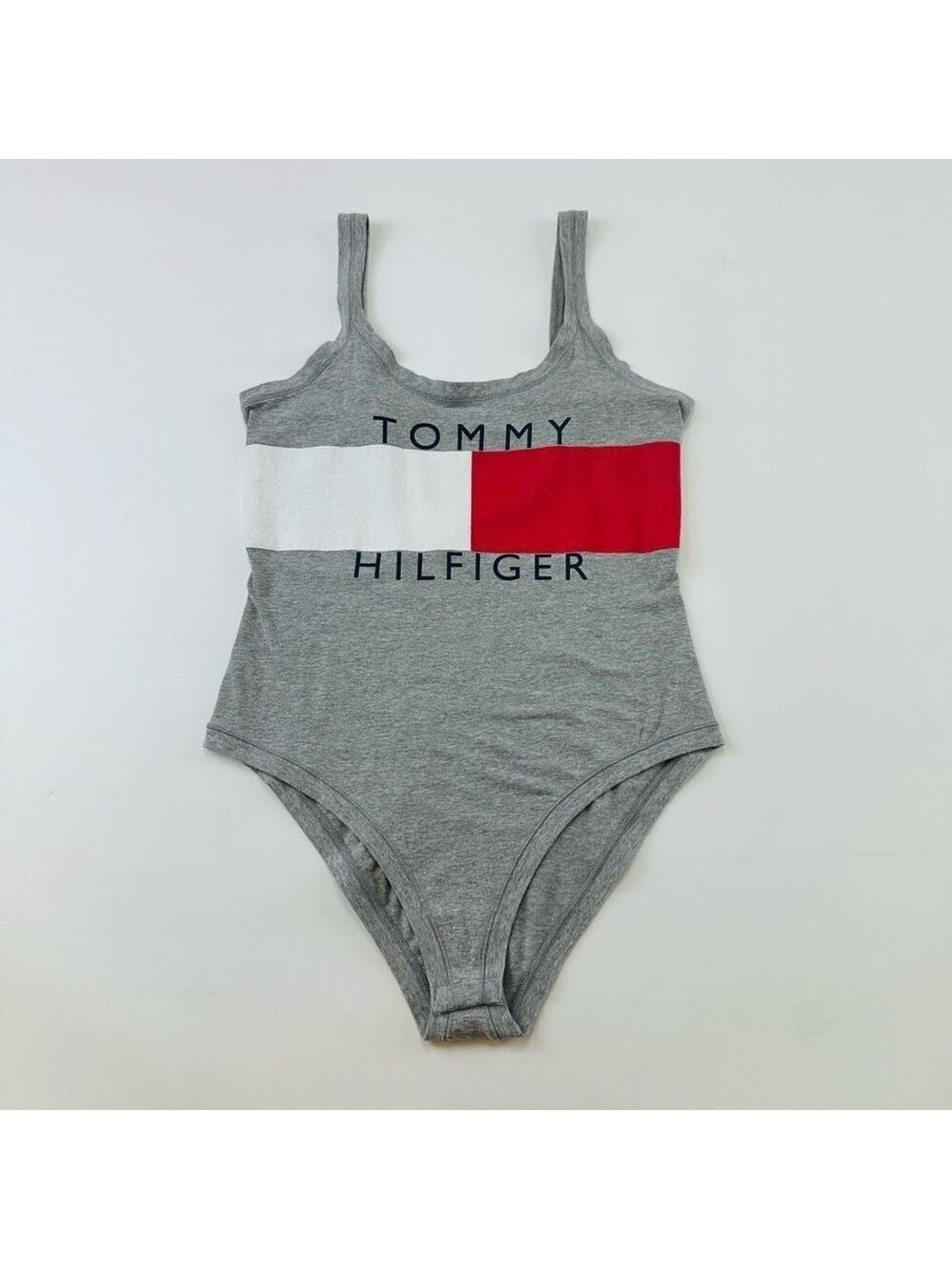 Tommy Hilfiger Y2K Retro bodysuit grey cotton screen print logo Small
